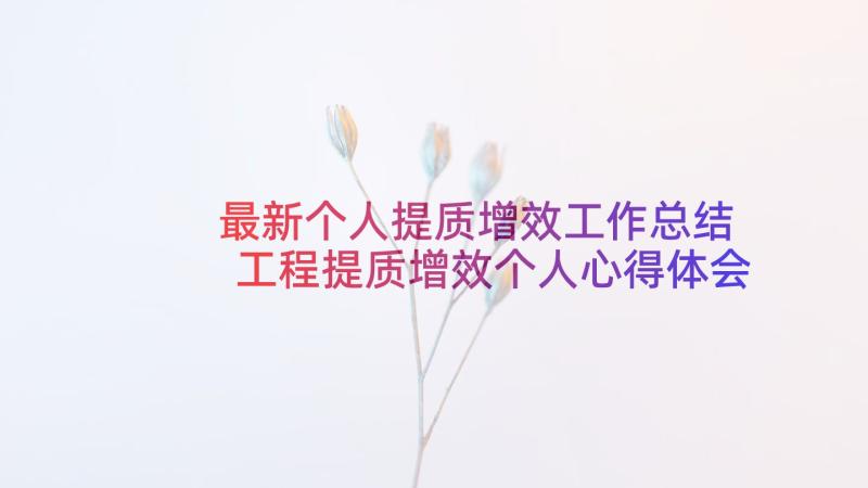 最新个人提质增效工作总结 工程提质增效个人心得体会(通用5篇)