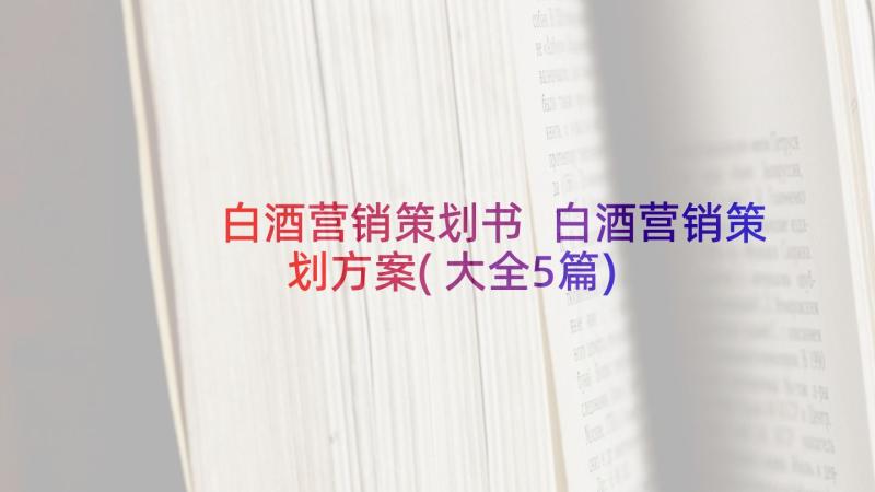 白酒营销策划书 白酒营销策划方案(大全5篇)