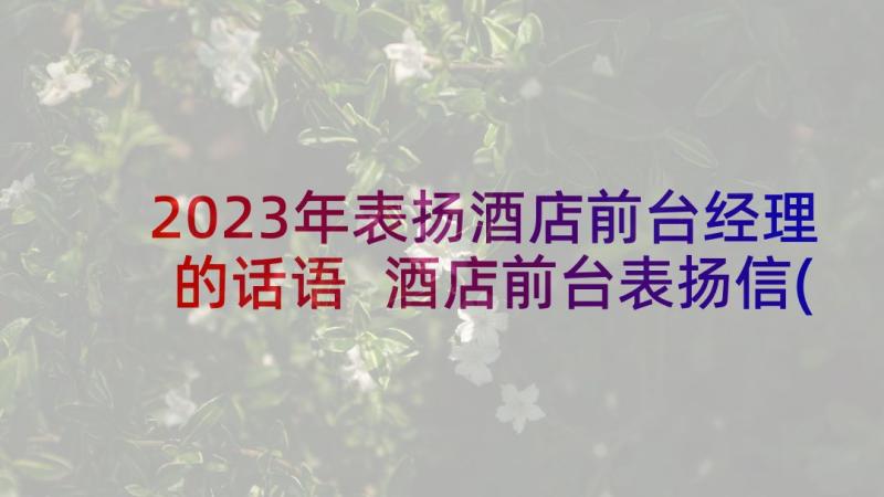 2023年表扬酒店前台经理的话语 酒店前台表扬信(汇总7篇)