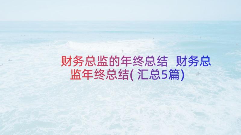 财务总监的年终总结 财务总监年终总结(汇总5篇)