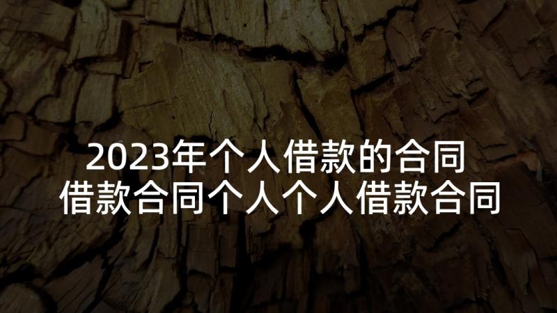 2023年个人借款的合同 借款合同个人个人借款合同借款合同(大全8篇)