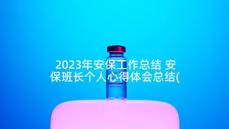 2023年安保工作总结 安保班长个人心得体会总结(精选9篇)