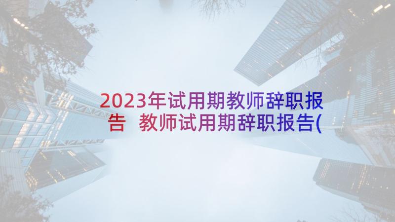 2023年试用期教师辞职报告 教师试用期辞职报告(汇总8篇)