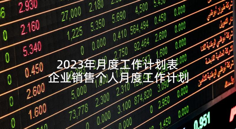 2023年月度工作计划表 企业销售个人月度工作计划书(优质5篇)