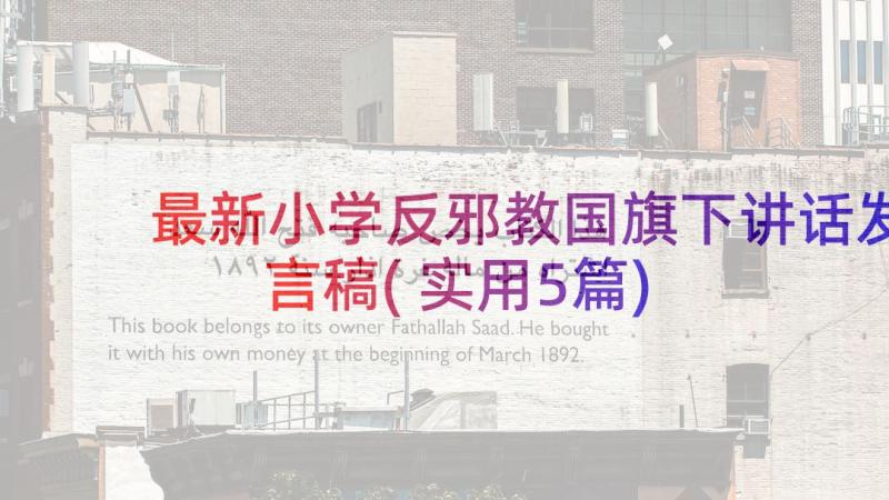 最新小学反邪教国旗下讲话发言稿(实用5篇)