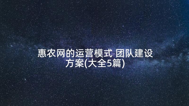 惠农网的运营模式 团队建设方案(大全5篇)