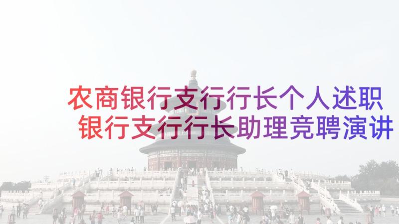 农商银行支行行长个人述职 银行支行行长助理竞聘演讲稿(汇总6篇)