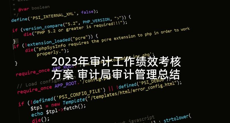 2023年审计工作绩效考核方案 审计局审计管理总结(大全8篇)