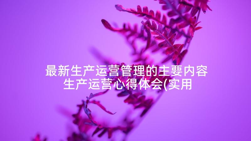 最新生产运营管理的主要内容 生产运营心得体会(实用6篇)