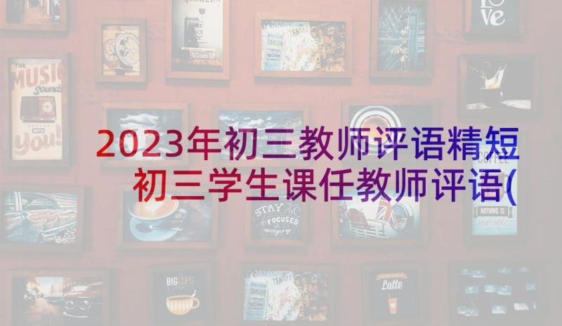 2023年初三教师评语精短 初三学生课任教师评语(优秀7篇)