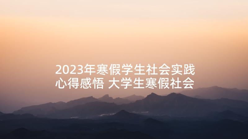 2023年寒假学生社会实践心得感悟 大学生寒假社会实践心得(优质7篇)