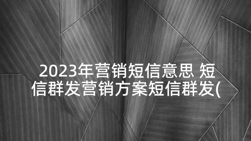 2023年营销短信意思 短信群发营销方案短信群发(实用9篇)