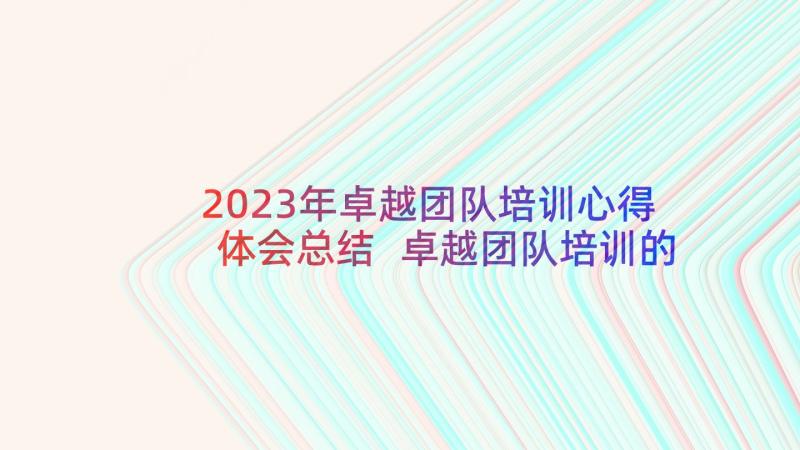 2023年卓越团队培训心得体会总结 卓越团队培训的心得体会(汇总5篇)