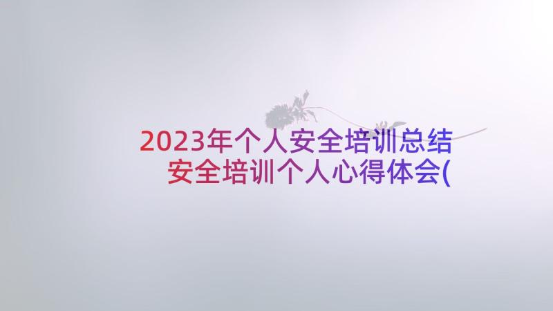 2023年个人安全培训总结 安全培训个人心得体会(汇总10篇)