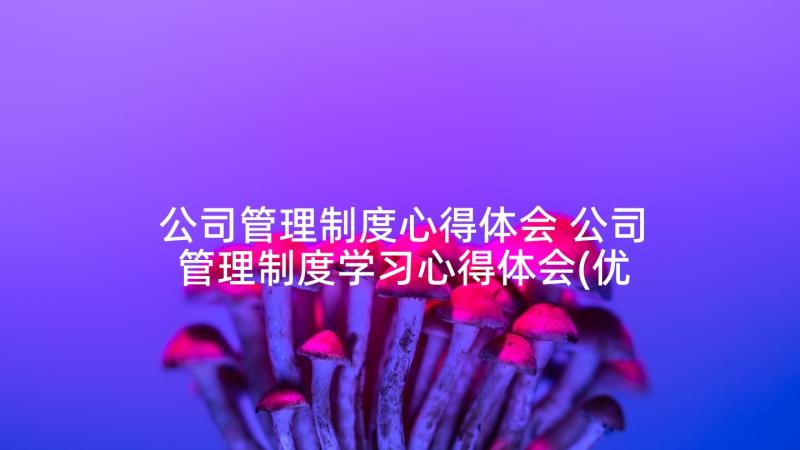 公司管理制度心得体会 公司管理制度学习心得体会(优质5篇)