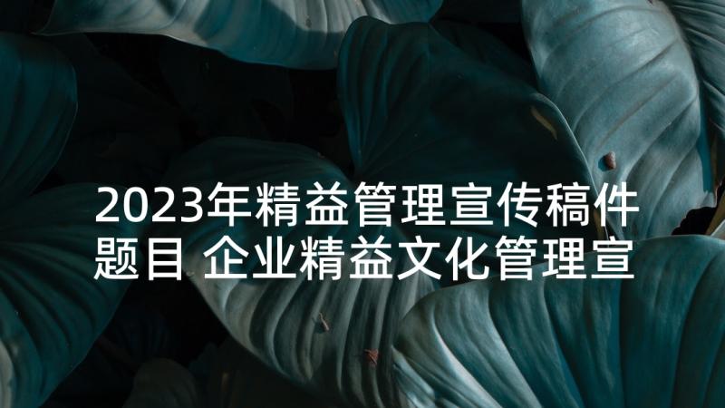 2023年精益管理宣传稿件题目 企业精益文化管理宣传标语(实用5篇)