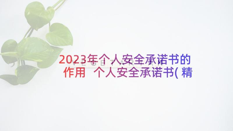 2023年个人安全承诺书的作用 个人安全承诺书(精选10篇)