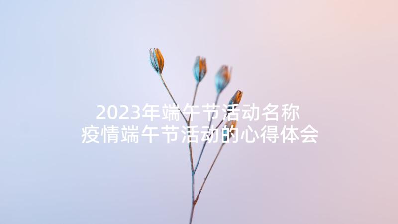2023年端午节活动名称 疫情端午节活动的心得体会(优秀9篇)