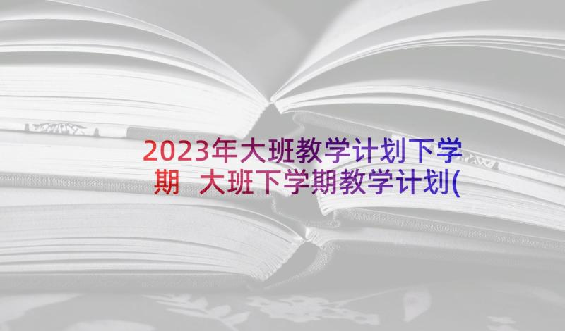 2023年大班教学计划下学期 大班下学期教学计划(优秀8篇)