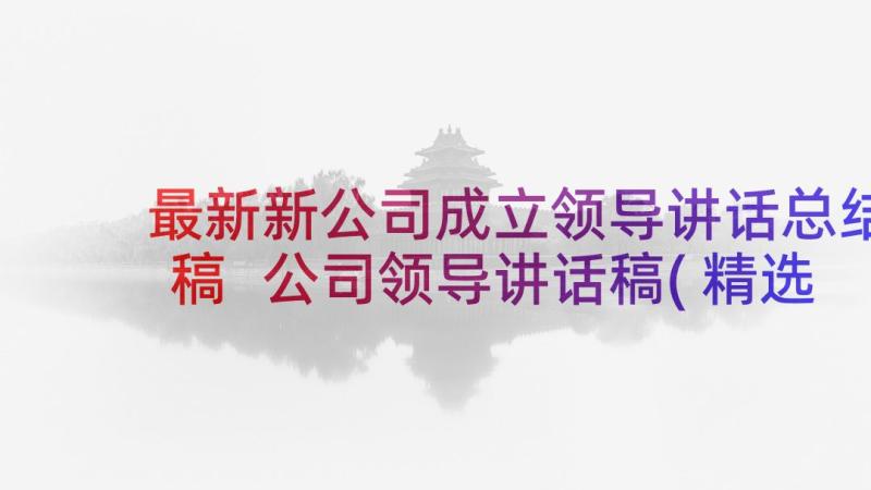 最新新公司成立领导讲话总结稿 公司领导讲话稿(精选6篇)