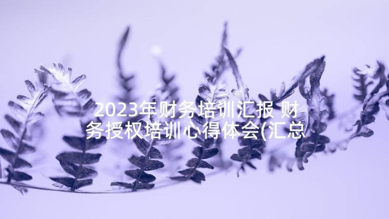 2023年财务培训汇报 财务授权培训心得体会(汇总8篇)