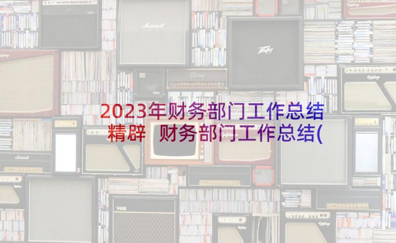 2023年财务部门工作总结精辟 财务部门工作总结(大全8篇)