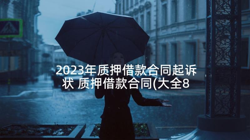 2023年质押借款合同起诉状 质押借款合同(大全8篇)