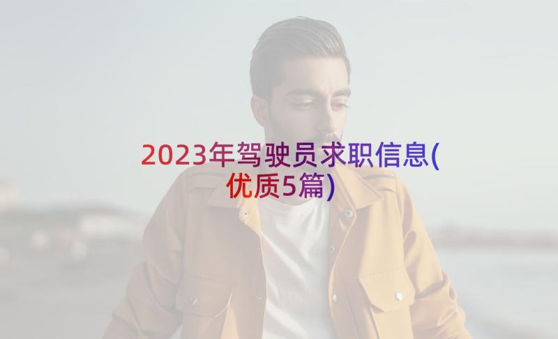 2023年驾驶员求职信息(优质5篇)