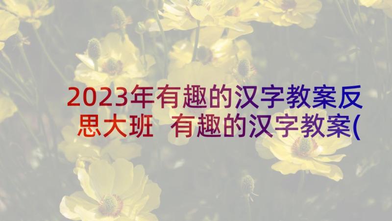 2023年有趣的汉字教案反思大班 有趣的汉字教案(汇总6篇)