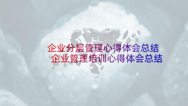 企业分层管理心得体会总结 企业管理培训心得体会总结(模板5篇)