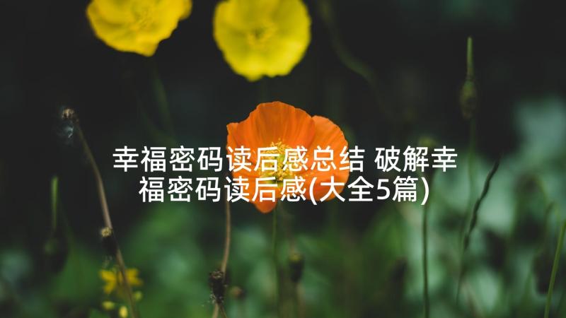 幸福密码读后感总结 破解幸福密码读后感(大全5篇)