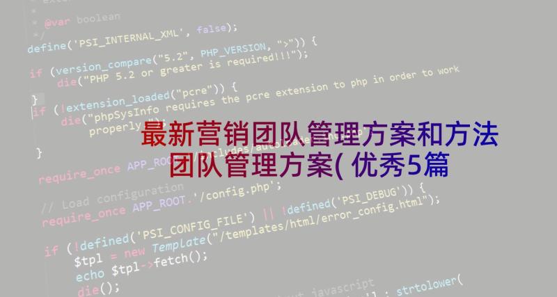 最新营销团队管理方案和方法 团队管理方案(优秀5篇)