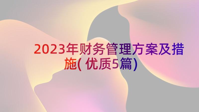 2023年财务管理方案及措施(优质5篇)