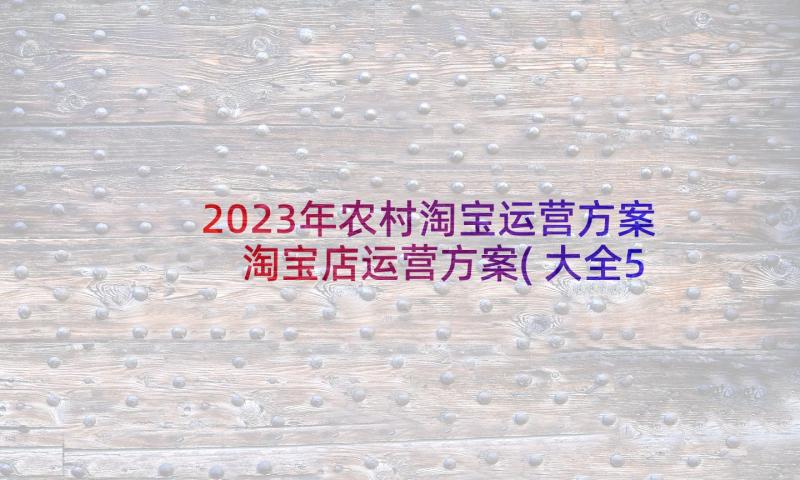 2023年农村淘宝运营方案 淘宝店运营方案(大全5篇)