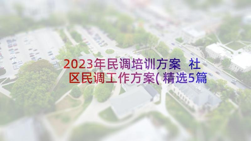 2023年民调培训方案 社区民调工作方案(精选5篇)