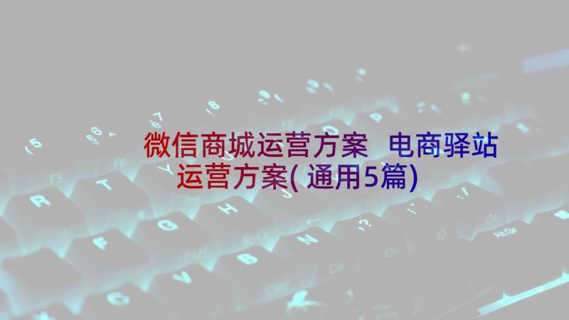 微信商城运营方案 电商驿站运营方案(通用5篇)