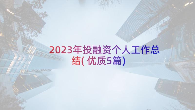 2023年投融资个人工作总结(优质5篇)