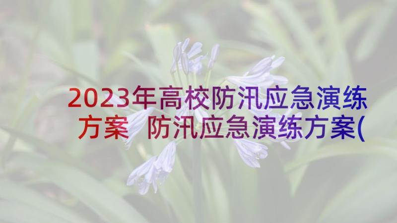 2023年高校防汛应急演练方案 防汛应急演练方案(汇总7篇)