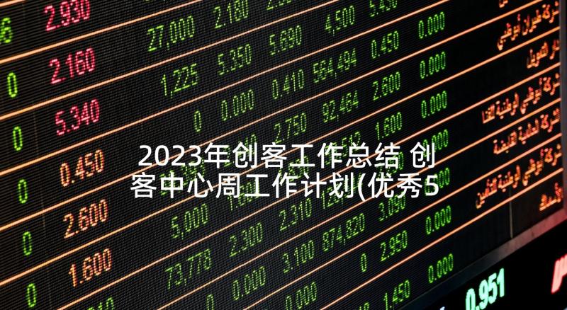 2023年创客工作总结 创客中心周工作计划(优秀5篇)