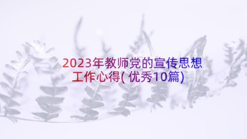 2023年教师党的宣传思想工作心得(优秀10篇)