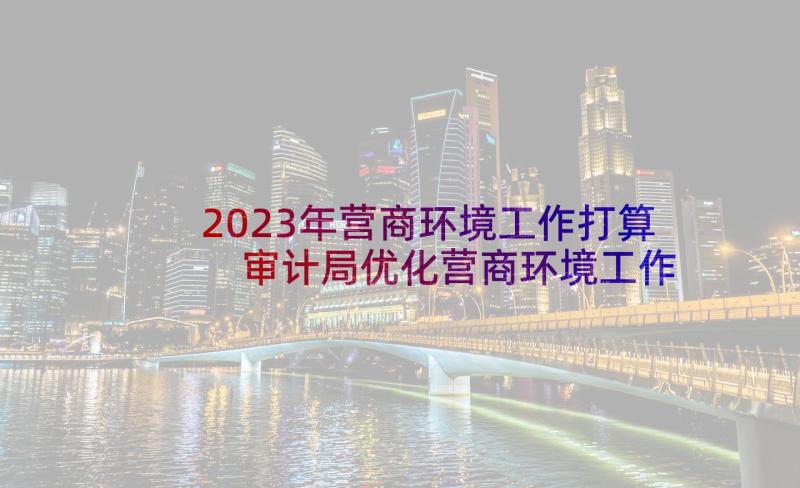 2023年营商环境工作打算 审计局优化营商环境工作报告(精选5篇)