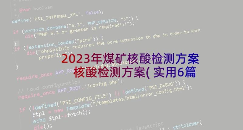 2023年煤矿核酸检测方案 核酸检测方案(实用6篇)