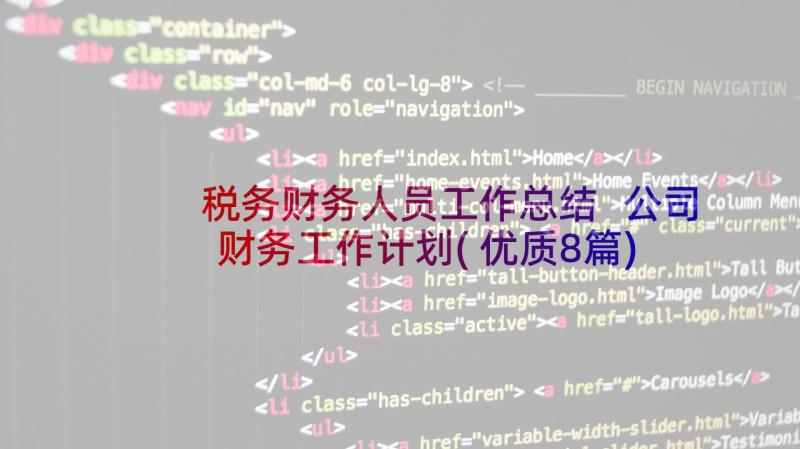 税务财务人员工作总结 公司财务工作计划(优质8篇)