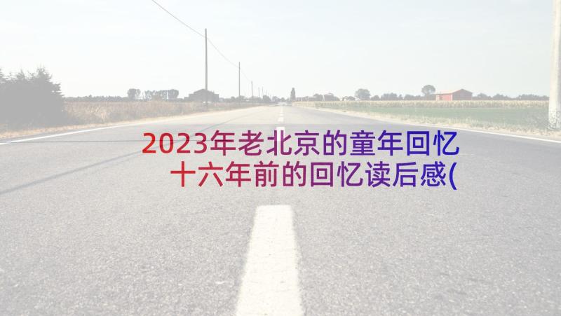 2023年老北京的童年回忆 十六年前的回忆读后感(优秀5篇)