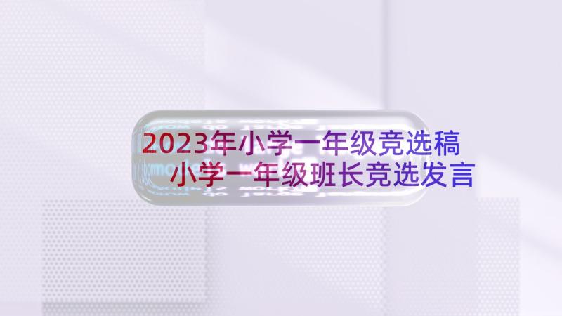 2023年小学一年级竞选稿 小学一年级班长竞选发言稿(汇总5篇)