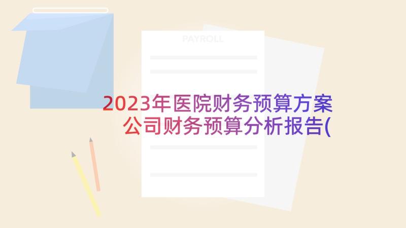 2023年医院财务预算方案 公司财务预算分析报告(汇总5篇)