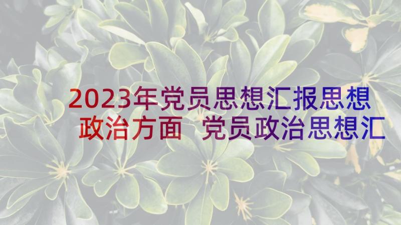 2023年党员思想汇报思想政治方面 党员政治思想汇报(模板8篇)