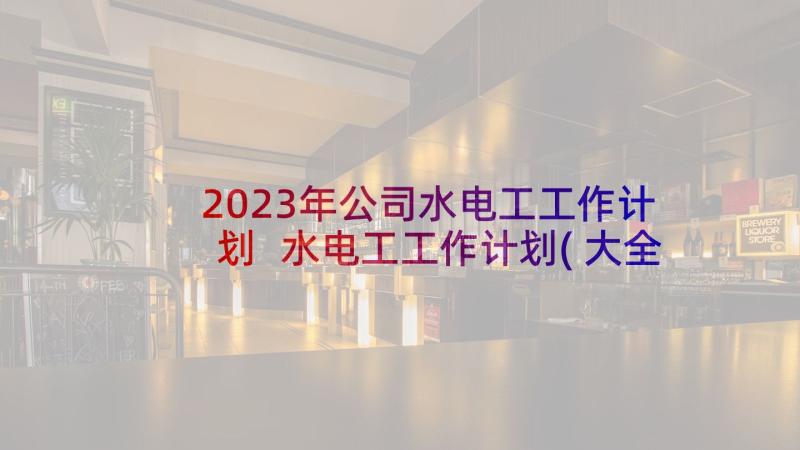 2023年公司水电工工作计划 水电工工作计划(大全6篇)