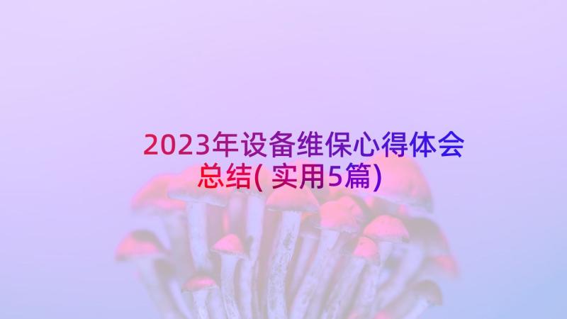 2023年设备维保心得体会总结(实用5篇)