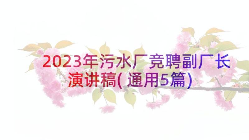 2023年污水厂竞聘副厂长演讲稿(通用5篇)